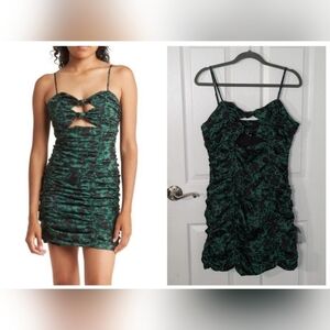 NWT Nordstrom NSR Cut Out Ruched Floral Print‎ Green Mini Dress Size Large